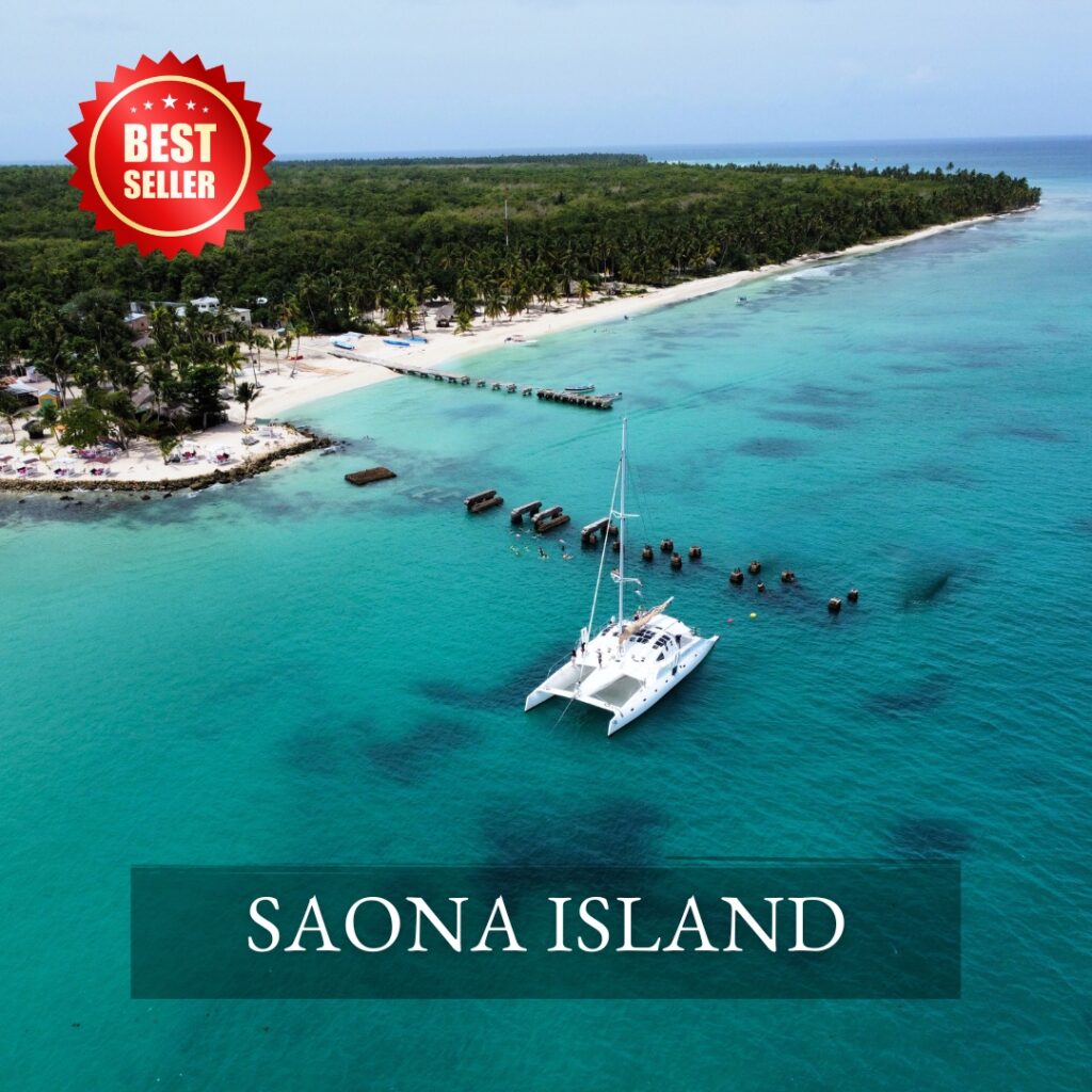 Catamaran moored at the snorkeling spot in Catuano near Saona Island, best seller