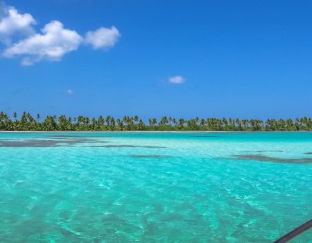 Turquoise water of Saona Island seen from a boat at sea